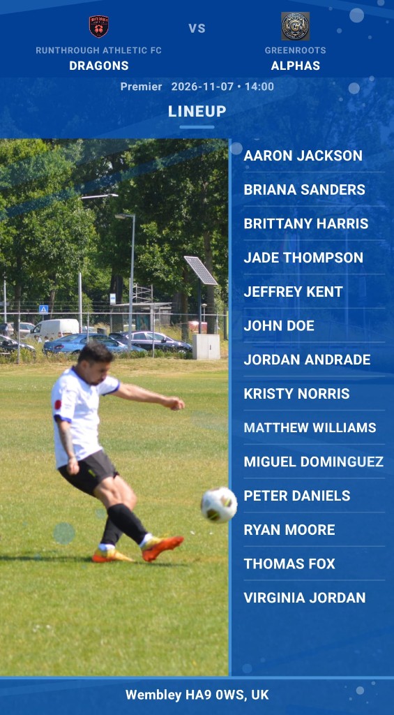 SubSync team lineup graphic shared with players before a match